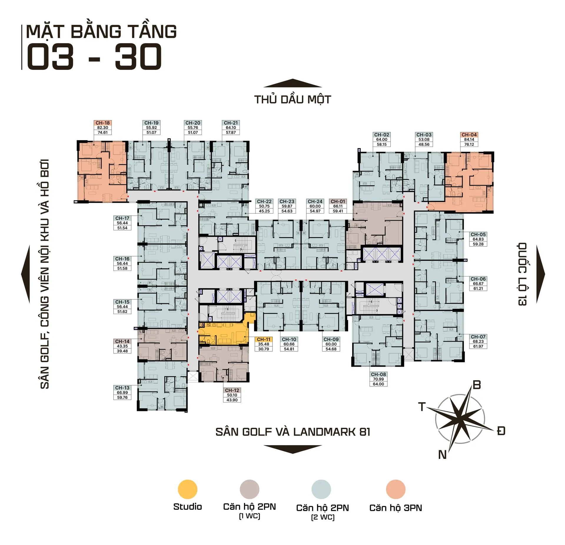 Mặt Bằng Tầng 03 đến 30 - Diamond Boulevard